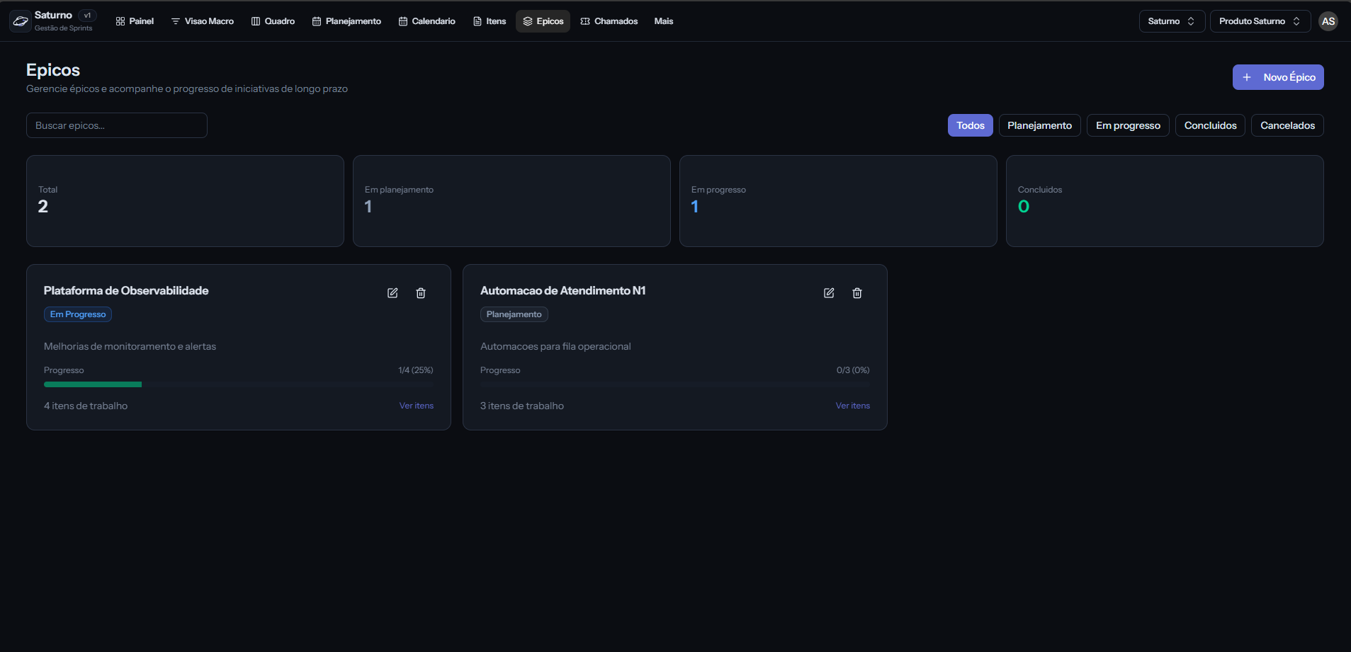 Visão de épicos no Saturno